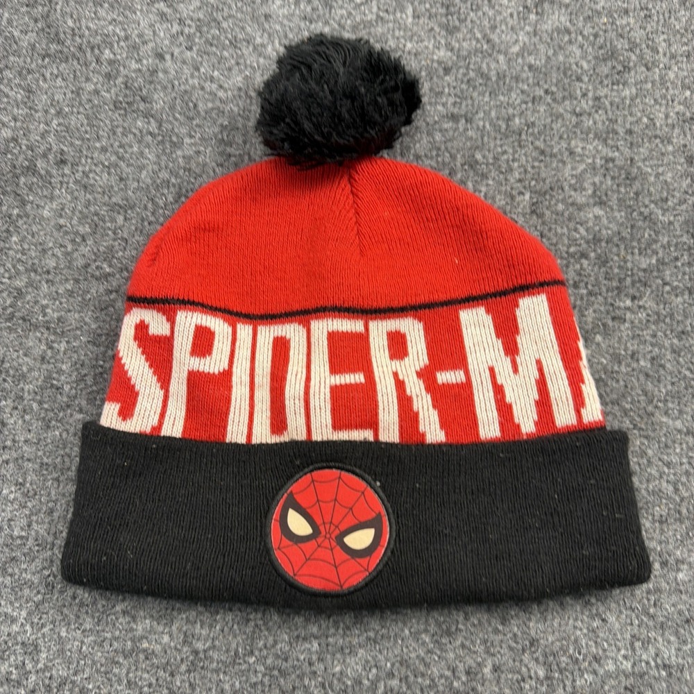 Spiderman Beanie Hat Cap Youth Black Red Marvel‎ Knit Pompom Kid Boy Superhero